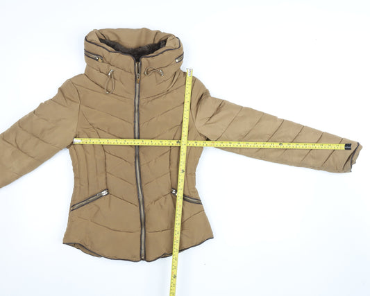 Womens UK Size S Zara Basic Brown Puffer Jacket