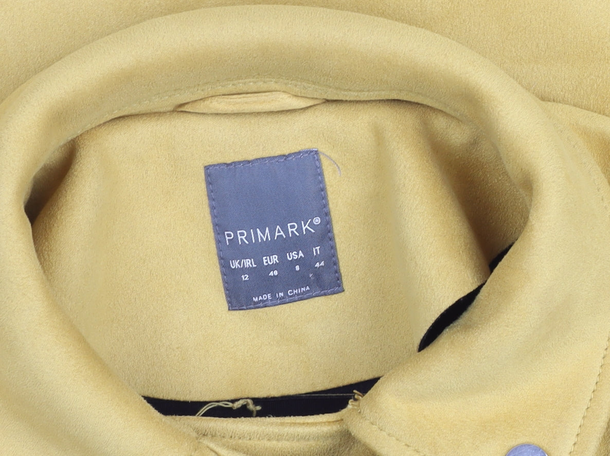 Primark Women's Yellow Faux Suede Biker Jacket Size 12