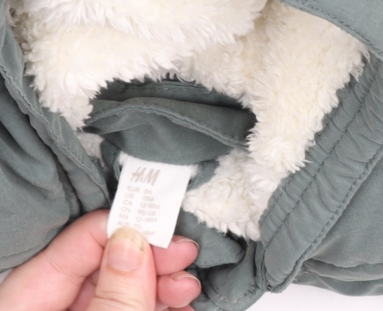 Additional view of H&M unisex baby green hooded parka coat 18 months lined winter jacket