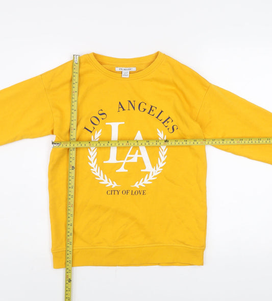 Primark Girls Yellow LA Pullover Sweatshirt 13-14 Years Graphic Print
