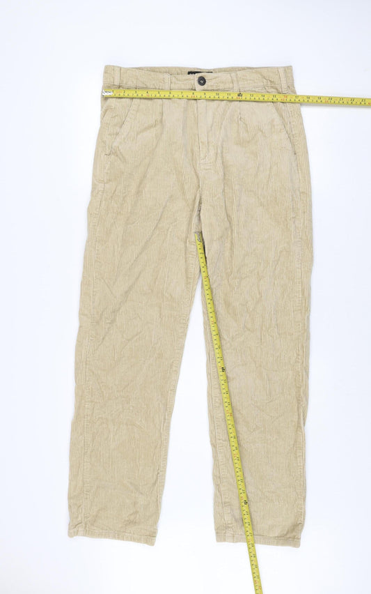 Route One Men's Beige Corduroy Trousers W32 Classic Fit
