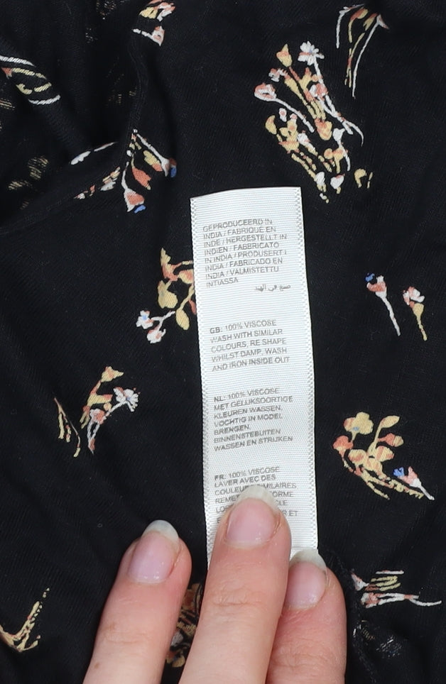 Fat Face Women Black Floral Viscose Long Sleeve Tunic Blouse UK 10