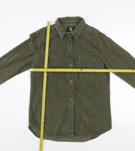 Boohoo Women’s Green Corduroy Button-Up Shirt Size 8
