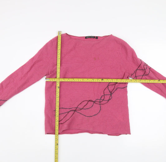 DKNY Jeans Women Pink Wool Mohair Knit Jumper L Boat Neck Pullover