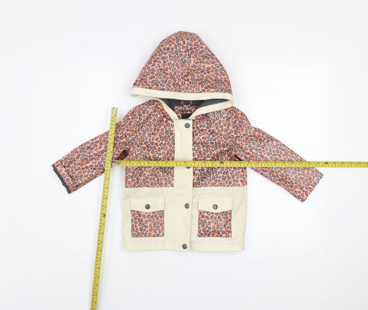 River Island Girls Pink Leopard Print Hooded Rain Coat 2-3 Years