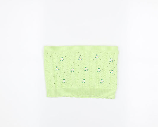 Urban Outfitters Women’s Green Knit Floral Strapless Crop Top S