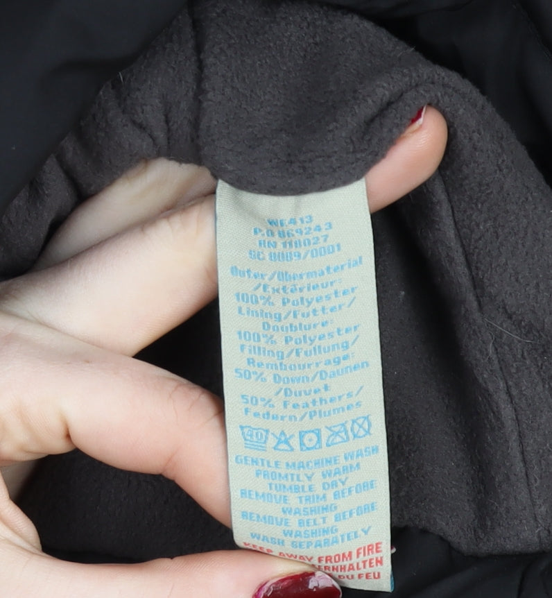 Boden Women Black Long Puffer Coat L Belted Quilted Winter Jacket