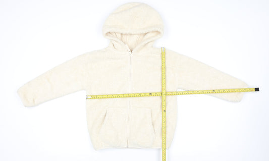 Next Girls Ivory Fleece Hooded Zip Jacket 8 Years Polyester Autumn Winter