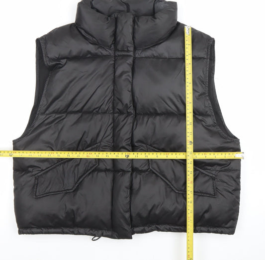 H&M Womens Black Puffer Waistcoat Size 12 Sleeveless Zip Gilet