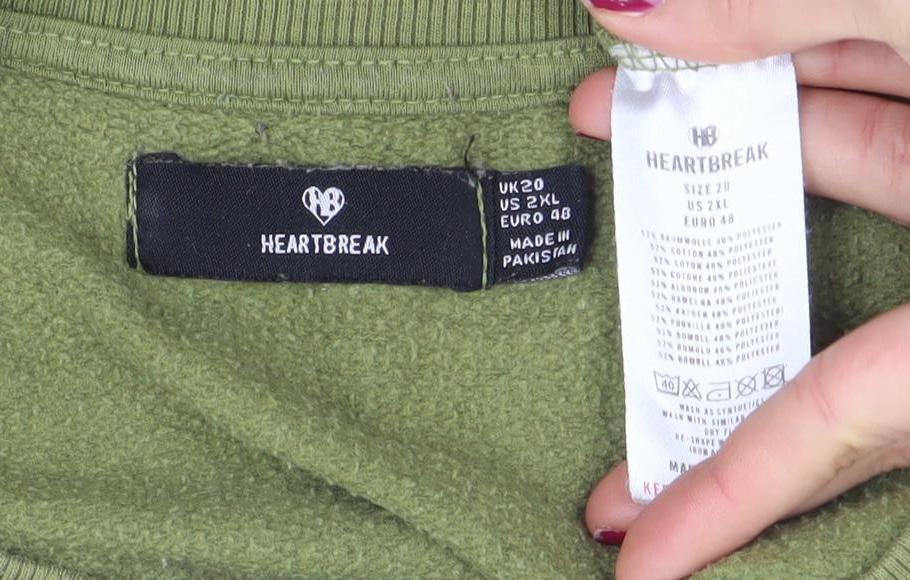 Womens UK Size 2XL Heartbreak Green Pullover Sweatshirt
