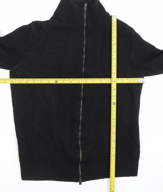 Hugo Boss Men's Black Full Zip High Neck Cotton Knit Jumper M