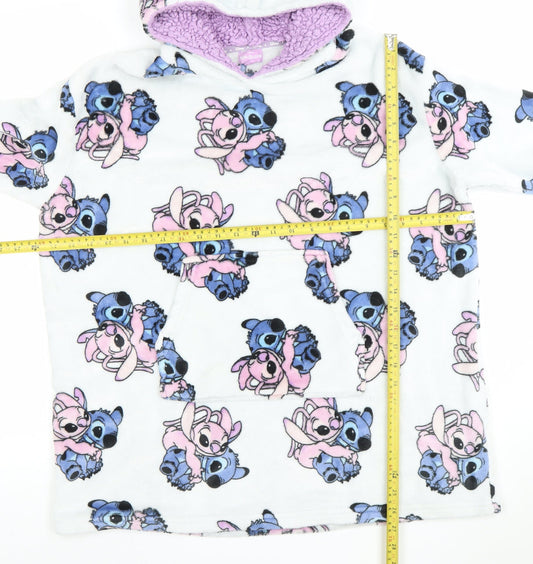 Disney Girls White Stitch Hooded Fleece Hoodie 9-12 Years Pullover