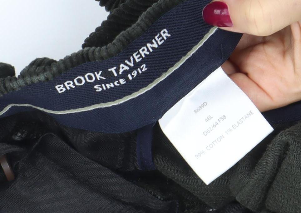 Brook Taverner Men's Black Corduroy Regular Fit Trousers Size 46L