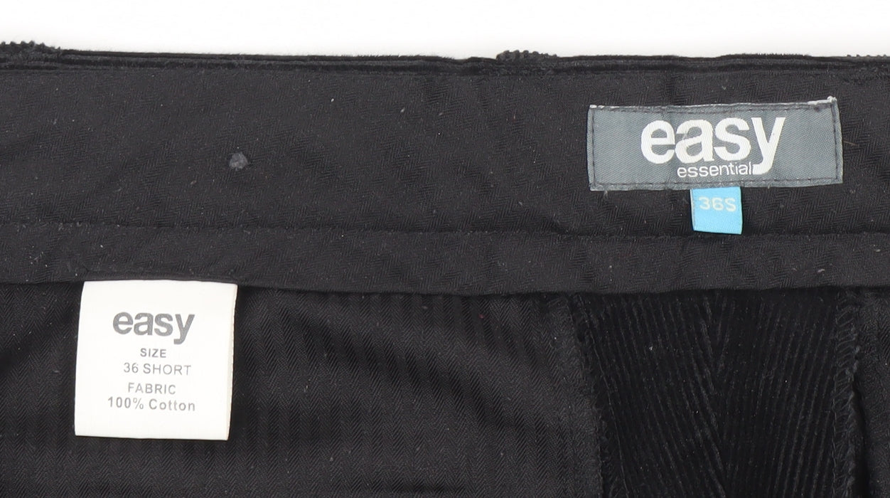 Easy Essential Men's Black Corduroy Trousers Size 36 Short 100% Cotton
