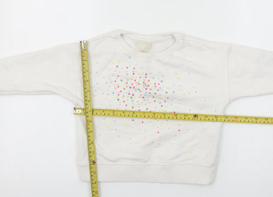 Zara Girls White Beaded Pullover Sweatshirt 5 Years Long Sleeve