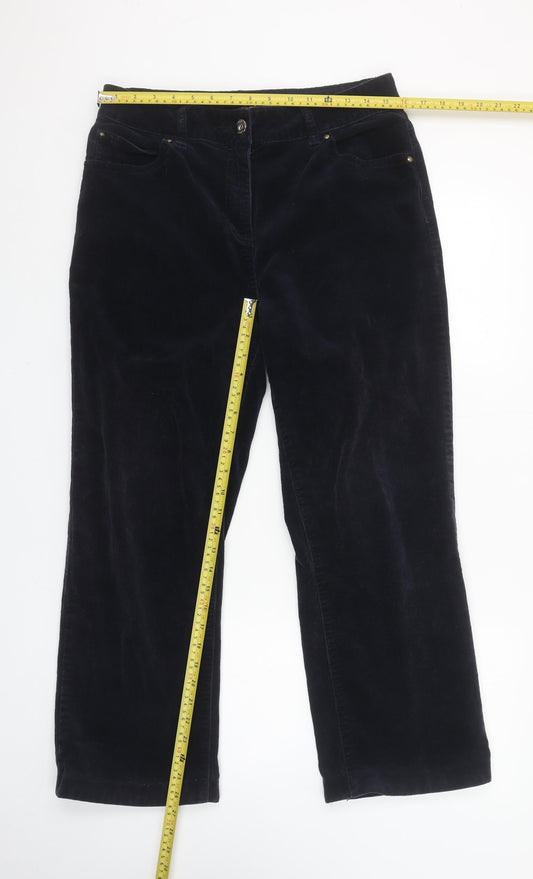 Dash Womens Blue Size 14 Velvet Straight Leg Stretch Trousers