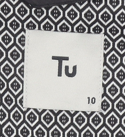 Tu Women Black Geometric Single-Breasted Blazer Size 10