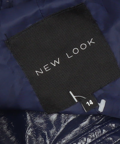 New Look Womens Blue Hooded Mid-Length Waterproof Rain Coat Size 14