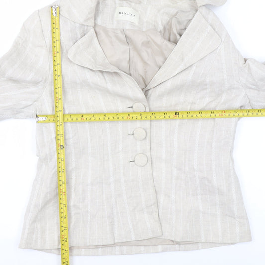 Minuet Women Beige Linen Blend Single-Breasted Jacket UK 14