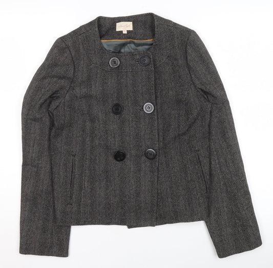 Whistles Women Grey Wool Blend Double-Breasted Suit Jacket UK 8