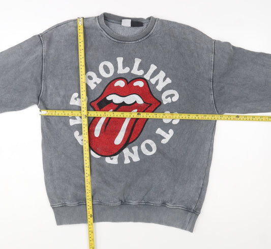 ZARA Girls Grey Rolling Stones Graphic Pullover Sweatshirt 13-14 Years