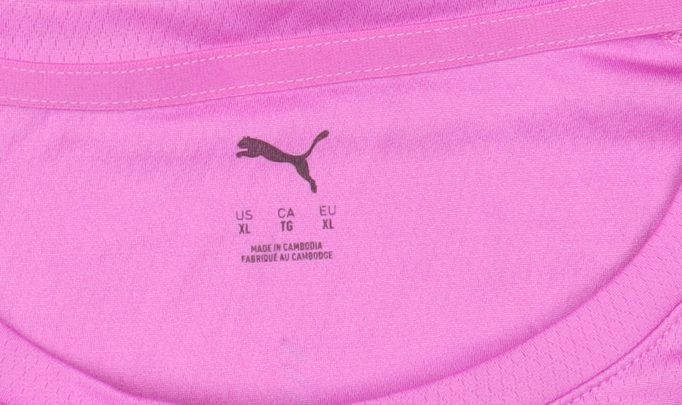Brand and care label for Puma women’s pink xl drycell short sleeve active t-shirt