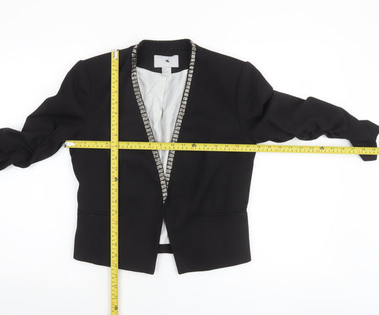 H&M Women Black Beaded Trim Blazer Jacket Size 10 Regular Fit