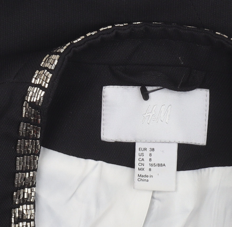 H&M Women Black Beaded Trim Blazer Jacket Size 10 Regular Fit