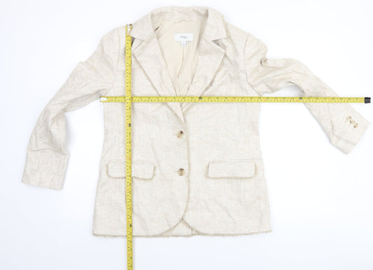 Marks and Spencer Women Beige Linen Blend Regular Fit Blazer Size 10