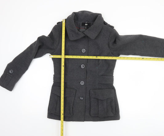 H&M Women's Grey Military Style Mid-Length Jacket Size 8