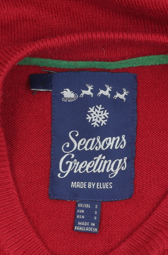 Seasons Greetings Men's Red Christmas Pullover Jumper Size S