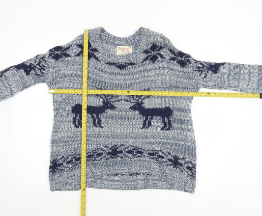 Falmer Heritage Women's Blue Fair Isle Reindeer Wool Blend Jumper Size S