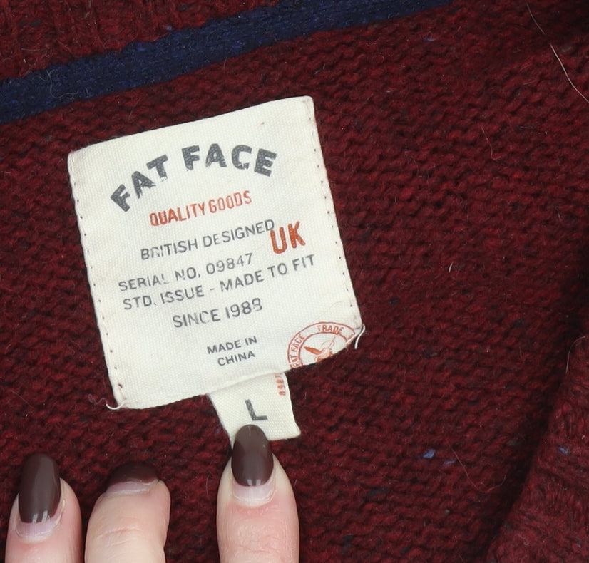 Fat Face Men’s Red Wool Blend Crew Neck Jumper Size L