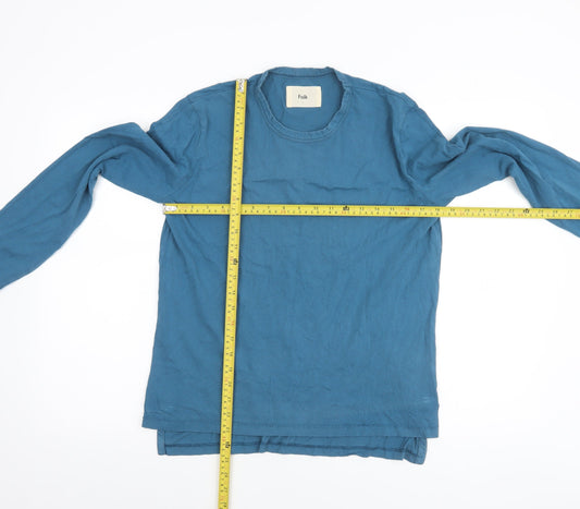 Womens UK Size S Folk Blue Basic T-Shirt