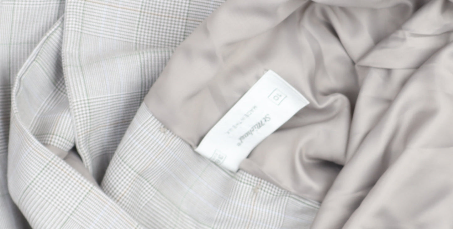 St Michael Womens Beige Checked Double-Breasted Blazer Size 10