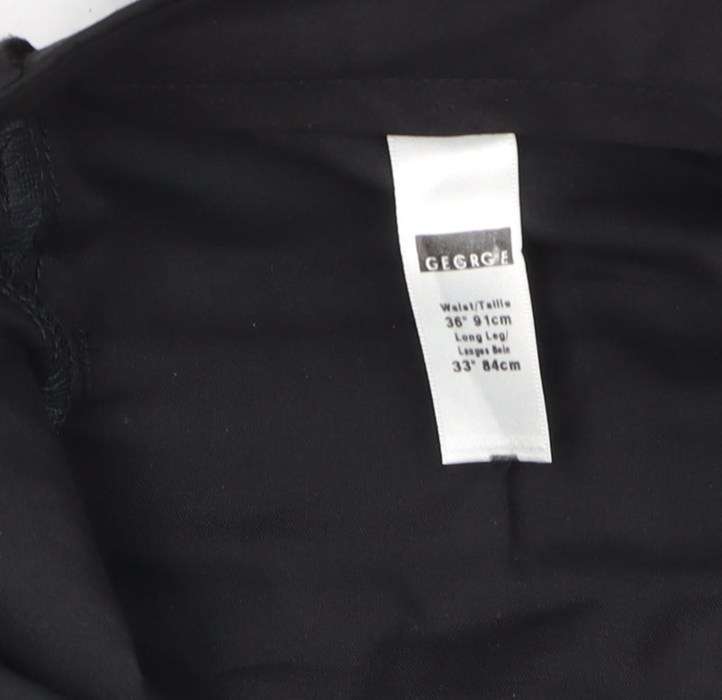 George Men's Black 36W 33L Dress Trousers Satin Stripe Classic Fit