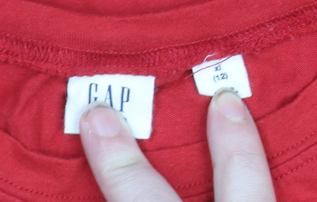 GAP Teens Red Long Sleeve Glitter Star Cotton T-Shirt Size 12