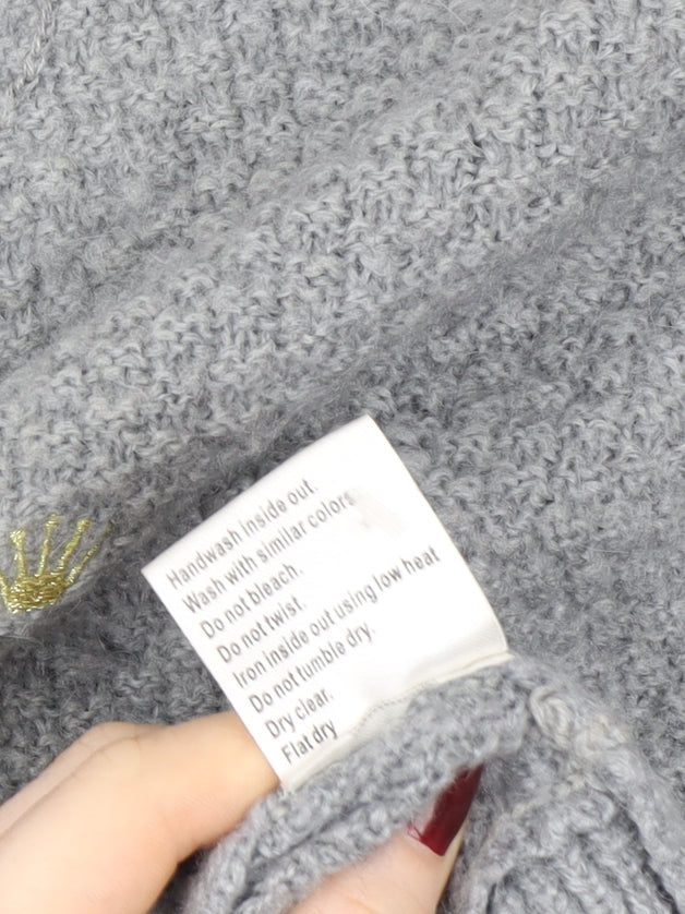 Junk de Luxe Men Grey XL Chunky Knit Mohair Henley Jumper