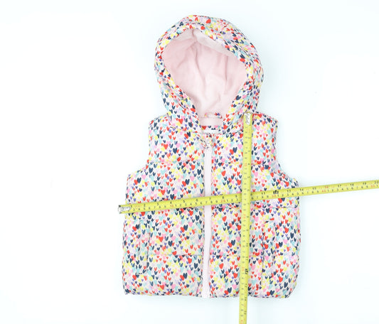 Tu Kids Girls Multicoloured Heart Print Hooded Puffer Gilet 2 Years