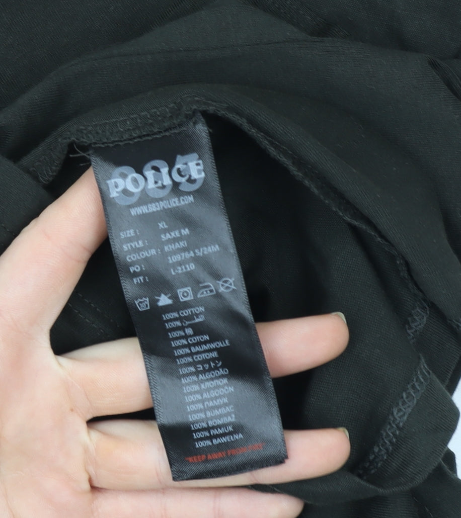 883 Police Men's XL Khaki Green Crew Neck Cotton T-Shirt