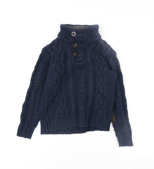 Baby Gap Girls Blue Henley Cable Knit Jumper 5 Years Wool Blend
