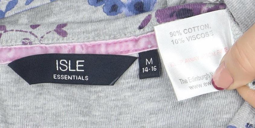Womens UK Size M ISLE ESSENTIALS Grey Basic T-Shirt