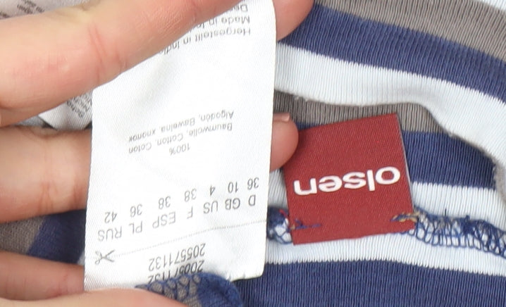 Olsen Womens Blue Striped Roll Neck Long Sleeve Cotton Top Size 12