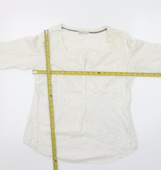 Fat Face Women’s Ivory Cotton 3/4 Sleeve Tunic Blouse Size 10
