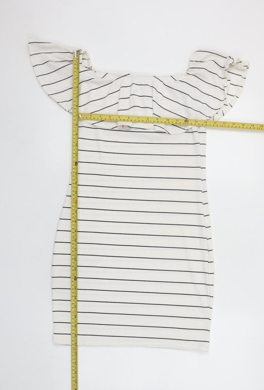 Missguided Women's White Striped Off Shoulder Bodycon Dress Size 12