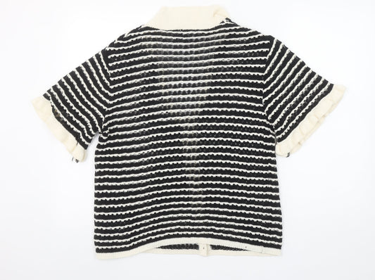 Additional front view of ASOS DESIGN Women's Black Striped Short Sleeve Knit Cardigan, size S