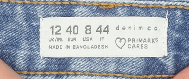 Primark Women Blue Denim Cut-Off Shorts Size 12 High Waist Casual