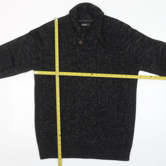 Peacocks Men's Black Cable-Knit Shawl Collar Jumper Size L