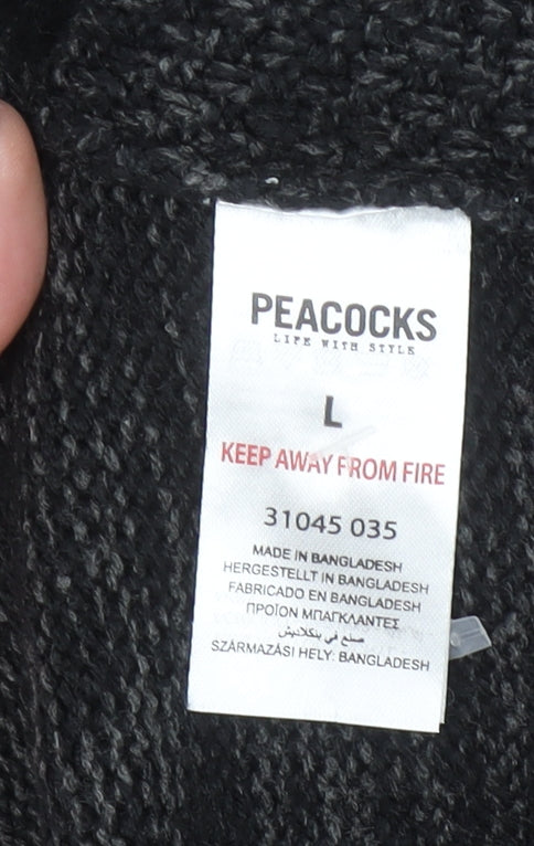 Peacocks Men's Black Cable-Knit Shawl Collar Jumper Size L