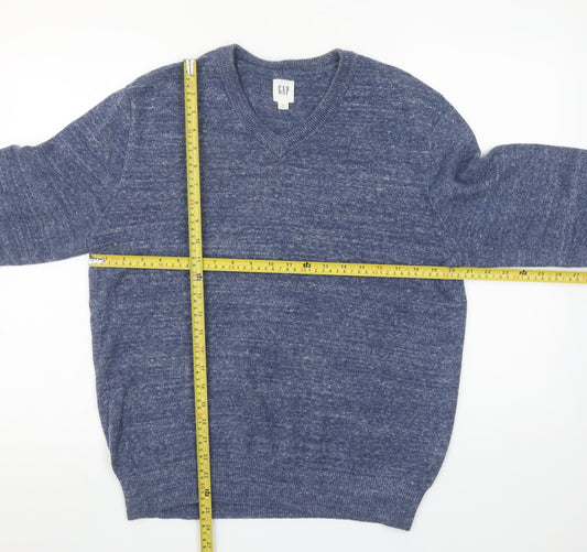 GAP Men's Blue V-Neck Cotton Blend Knit Jumper Size M